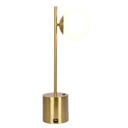 Ethereal Modern Small Brass Metal Table Lamp, Desk Lamp Fixture with White Glass Globe Shade - West Lamp