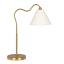 Ornate Brass Ring Base Curved Table Lamp with Triangle White Drum Shade - West Lamp