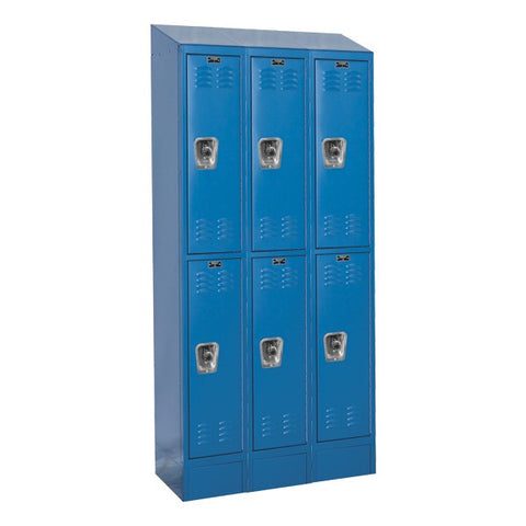 Fully Assembled Three-Wide Double-Tier School Lockers w/ Slope Top & Locks (12