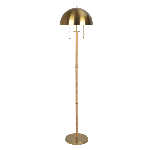 Allure 2-Light Floor Lamp, Gold Brass, Natural Rattan Tube , Double On/Off Pull Chain