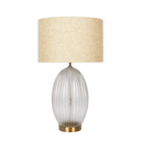 Aurora Ribbed Glass Lamp Base Clear Table Lamp Large Linen Shade - West Lamp