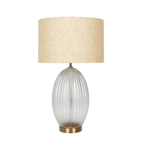 Aurora Ribbed Glass Lamp Base Clear  Table Lamp Large Linen Shade