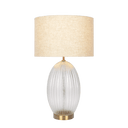 Aurora Ribbed Glass Lamp Base Clear Table Lamp Large Linen Shade - West Lamp