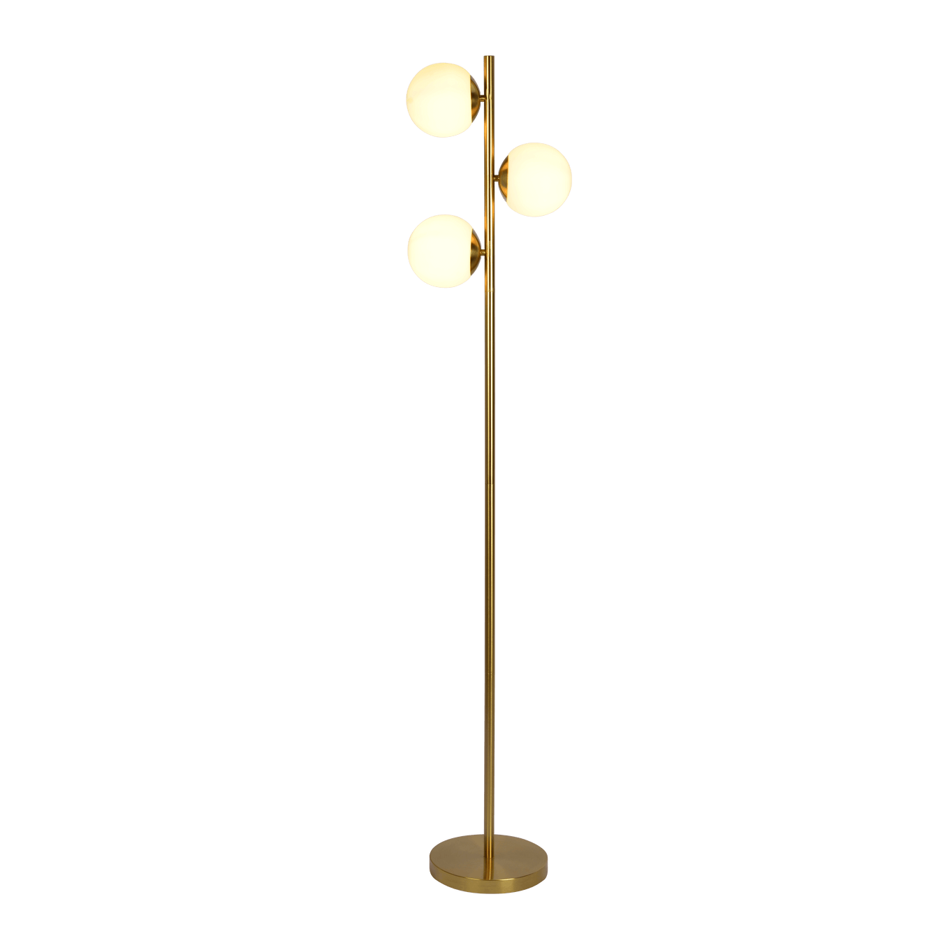 Brilliance Modern Gold Brush Floor Lamp, Opal Glass Shades and Round Metal Base - West Lamp