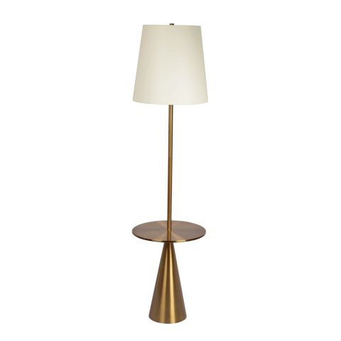 Celestial Modern Floor Lamp with Brass Accent Table with Large White Shade