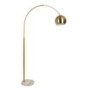 Oasis Long Arm Gold Brass Adjustable Floor Lamp with Round White Marble Base - West Lamp