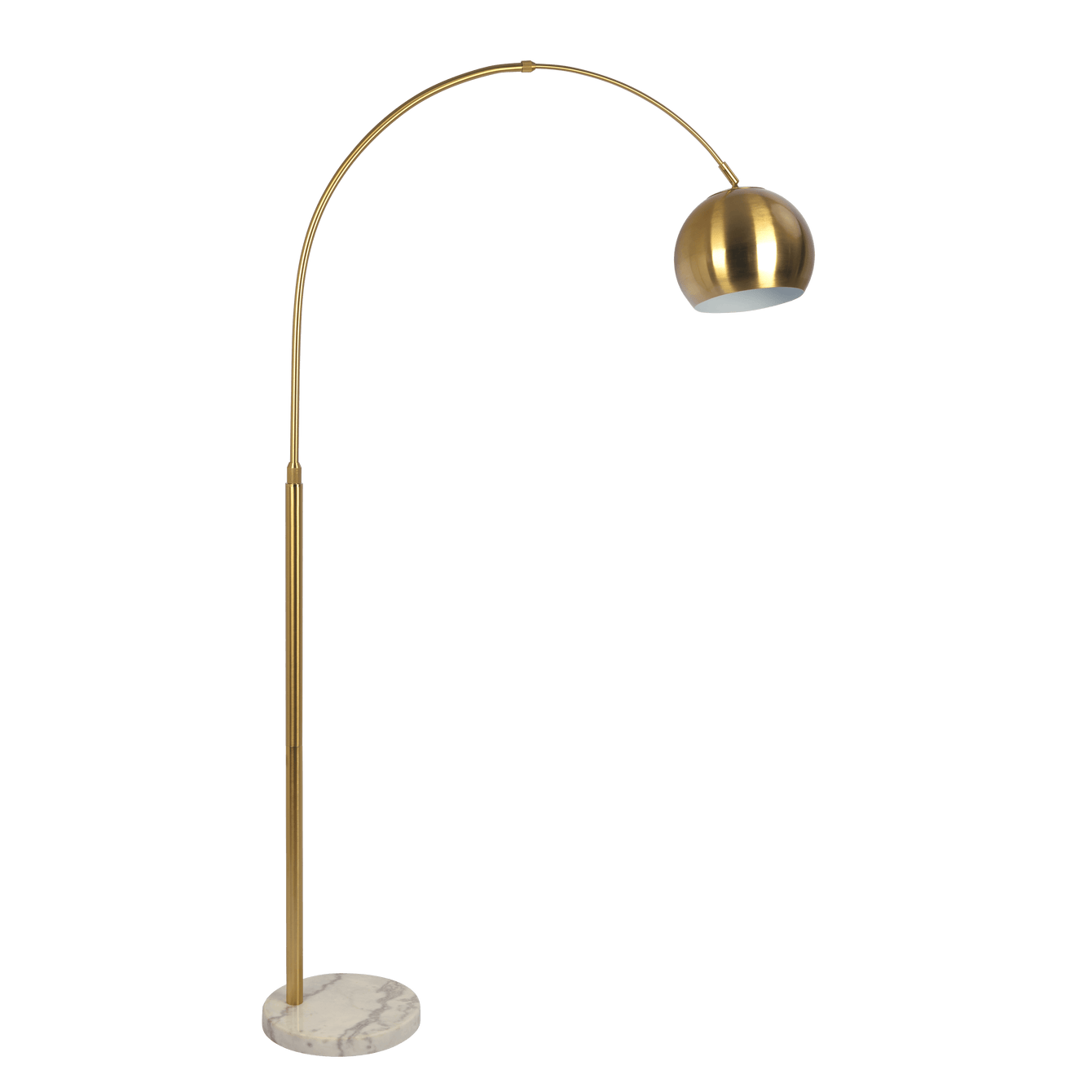 Oasis Long Arm Gold Brass Adjustable Floor Lamp with Round White Marble Base - West Lamp