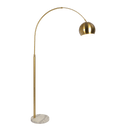 Oasis Long Arm Gold Brass Adjustable Floor Lamp with Round White Marble Base - West Lamp