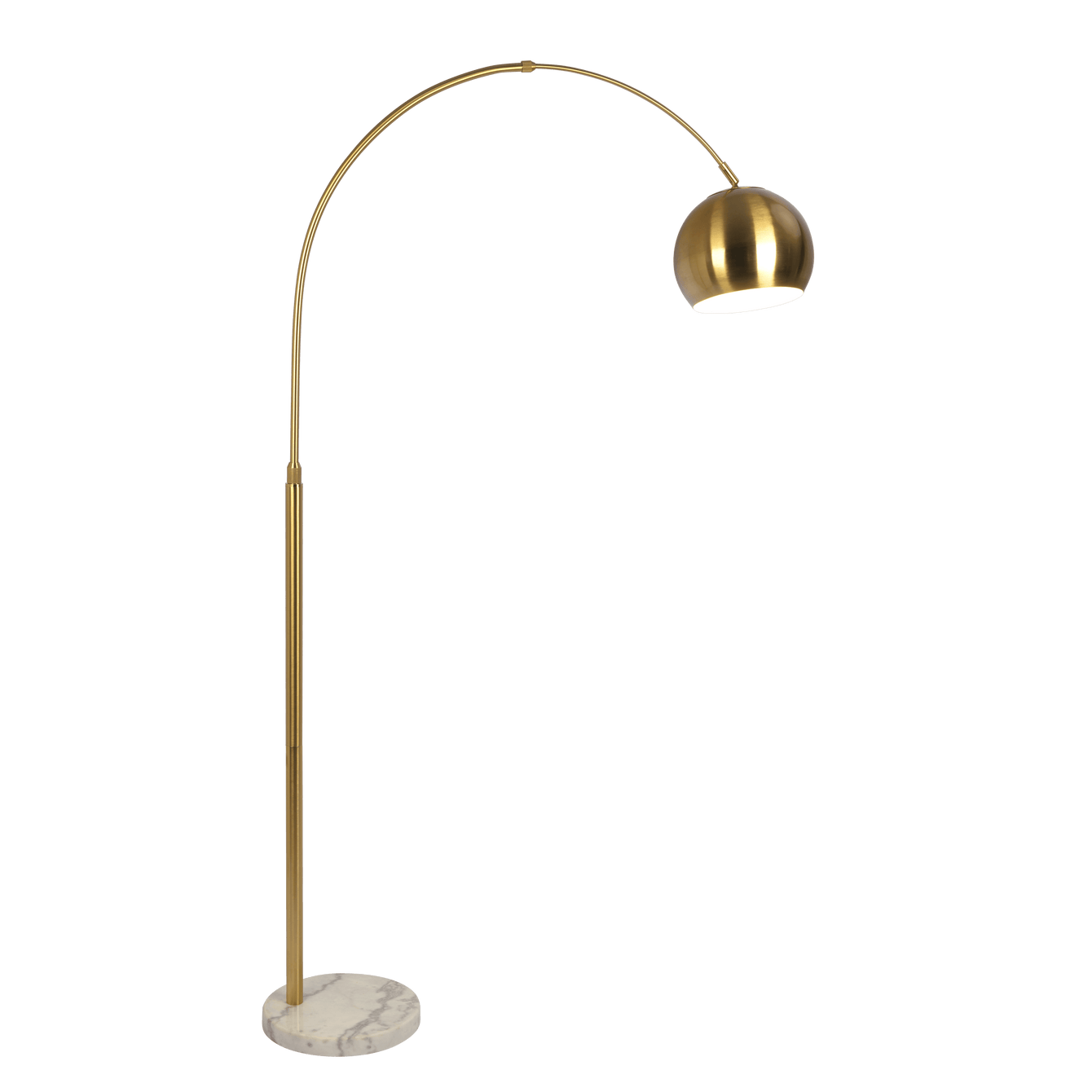 Oasis Long Arm Gold Brass Adjustable Floor Lamp with Round White Marble Base - West Lamp