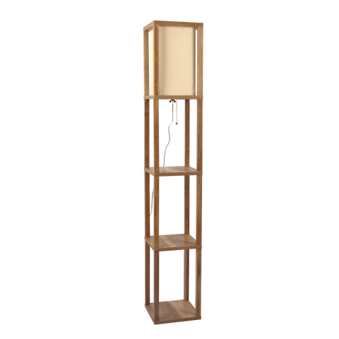 Pinnacle Shelf Floor Lamp For Bedroom/Living Room, Natural Wood with Long Shade