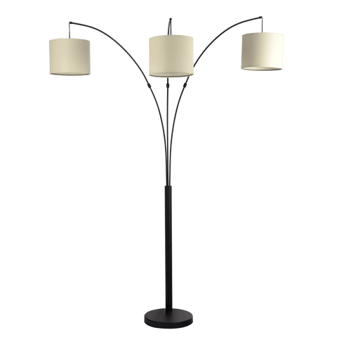 Royal 3-Arm Metal Arc Floor Lamp, Oil Rubbed Bonze with Linen Shade, 4 way Rotary Switch