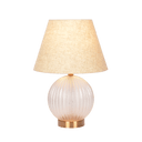 Serenity Round Ribbed Glass Lamp Base Clear Table Lamp Large Linen Shade - West Lamp