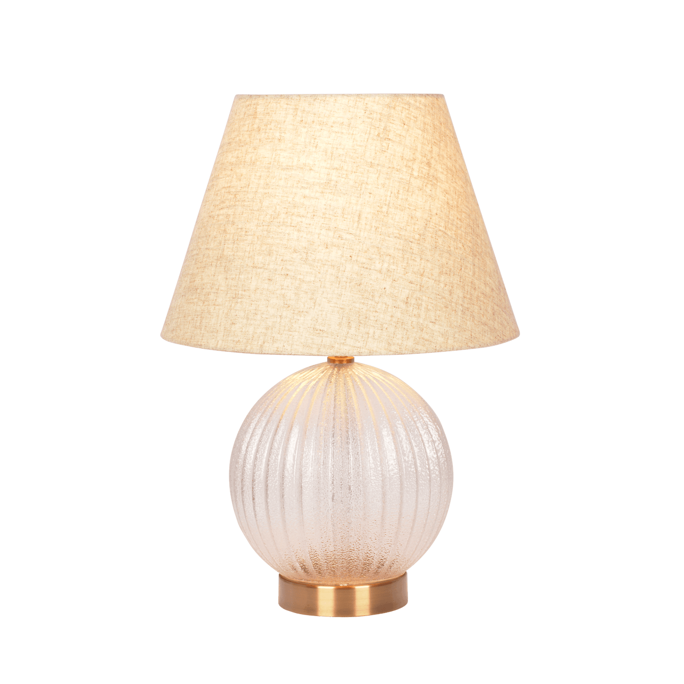 Serenity Round Ribbed Glass Lamp Base Clear Table Lamp Large Linen Shade - West Lamp