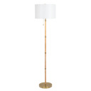 Stellar Wood Rattan Tube , Gold Brass Metal and White Linen Shade Floor Lamp - West Lamp